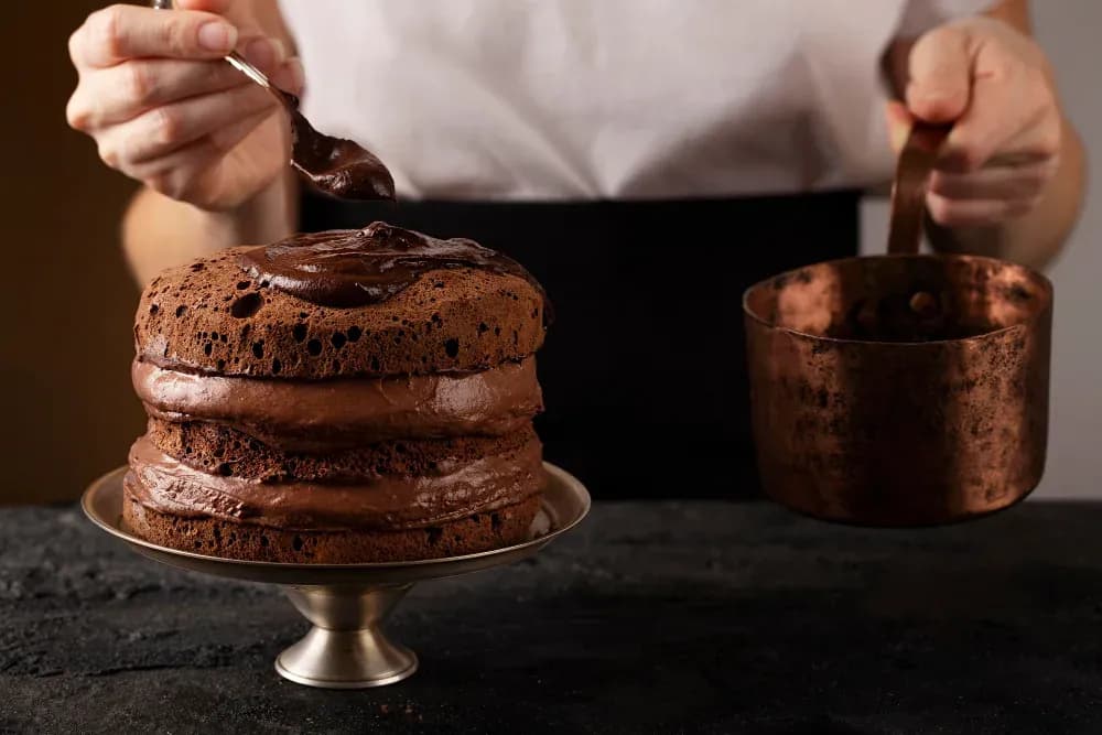 Una torta al cioccolato in preparazione